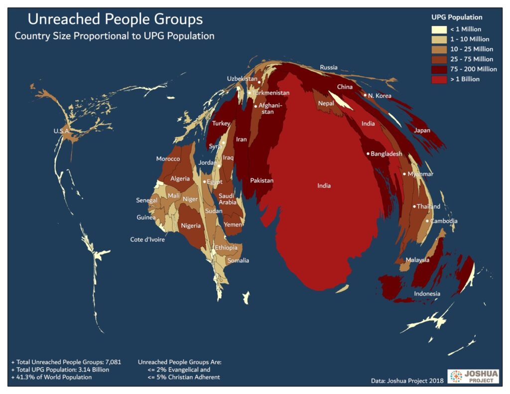 Cartogram of unreached people group population